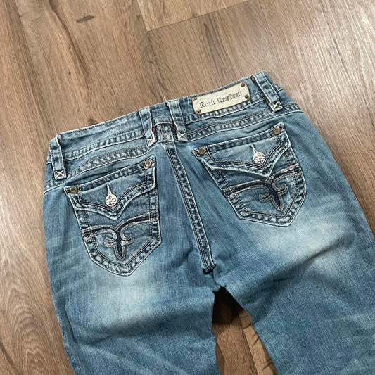 Rock Revival Distressed Embroidered Boot Cut Jeans W31 L31