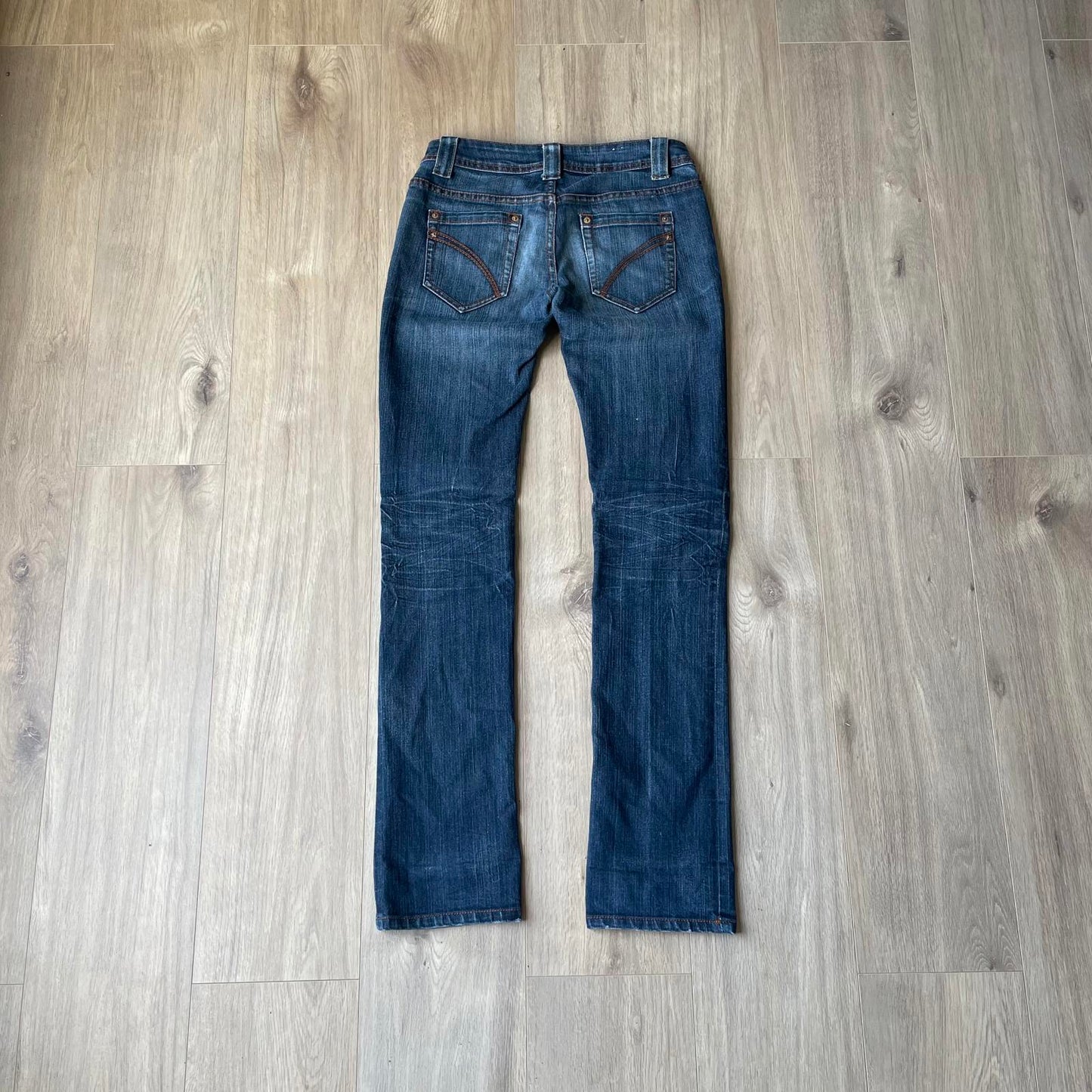 Fishbone Embroidered Y2K Style Boot Cut Jeans W30 L33