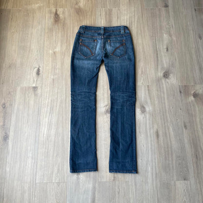 Fishbone Embroidered Y2K Style Boot Cut Jeans W30 L33