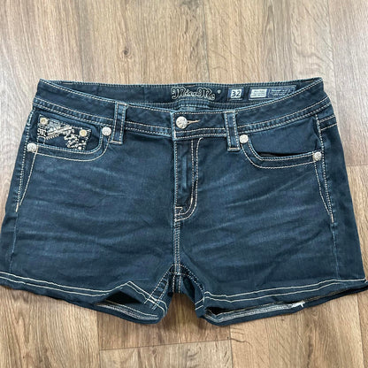 Miss Me Dark Wash Mid Rise Shorts