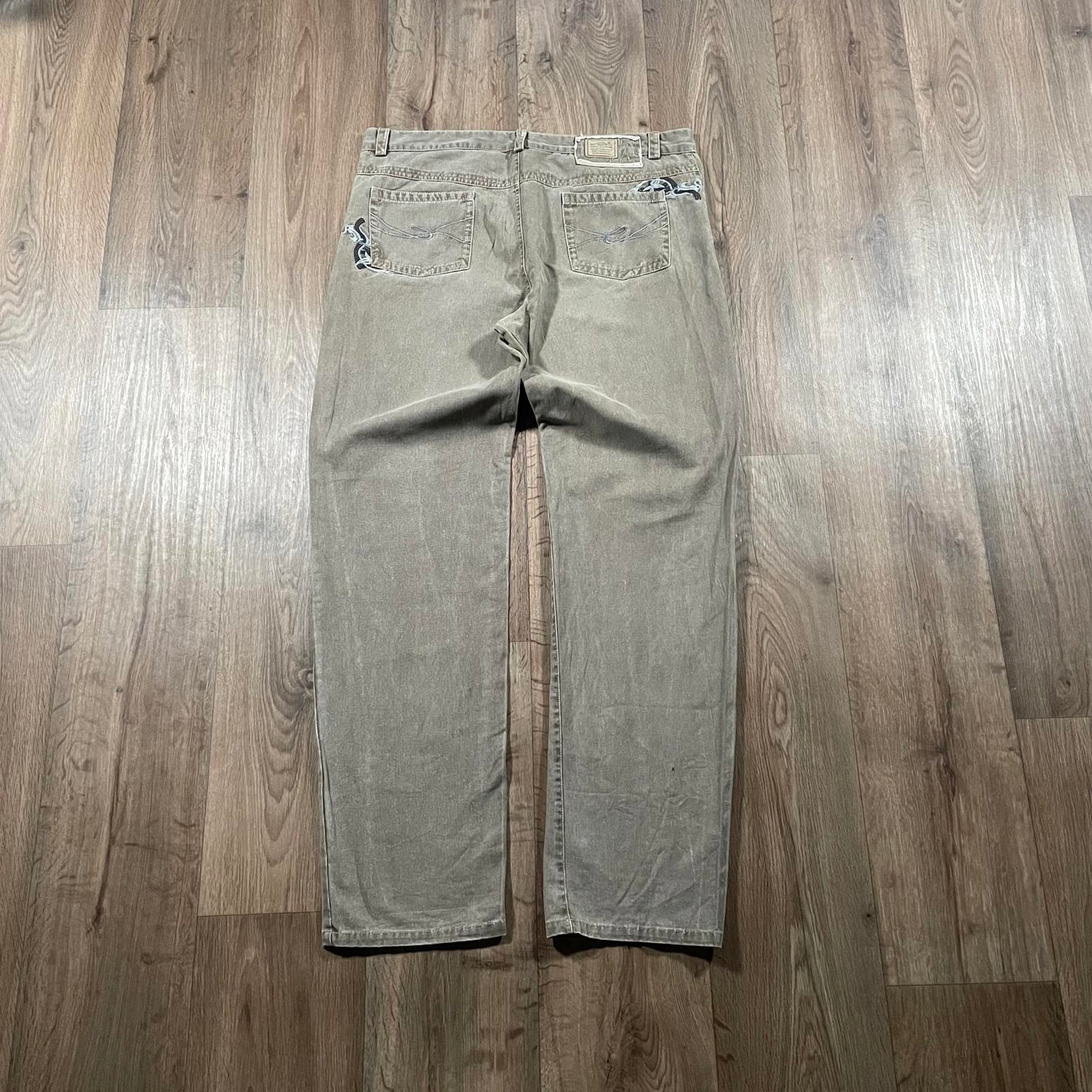 Dinano Brown Embroidered Baggy Jeans