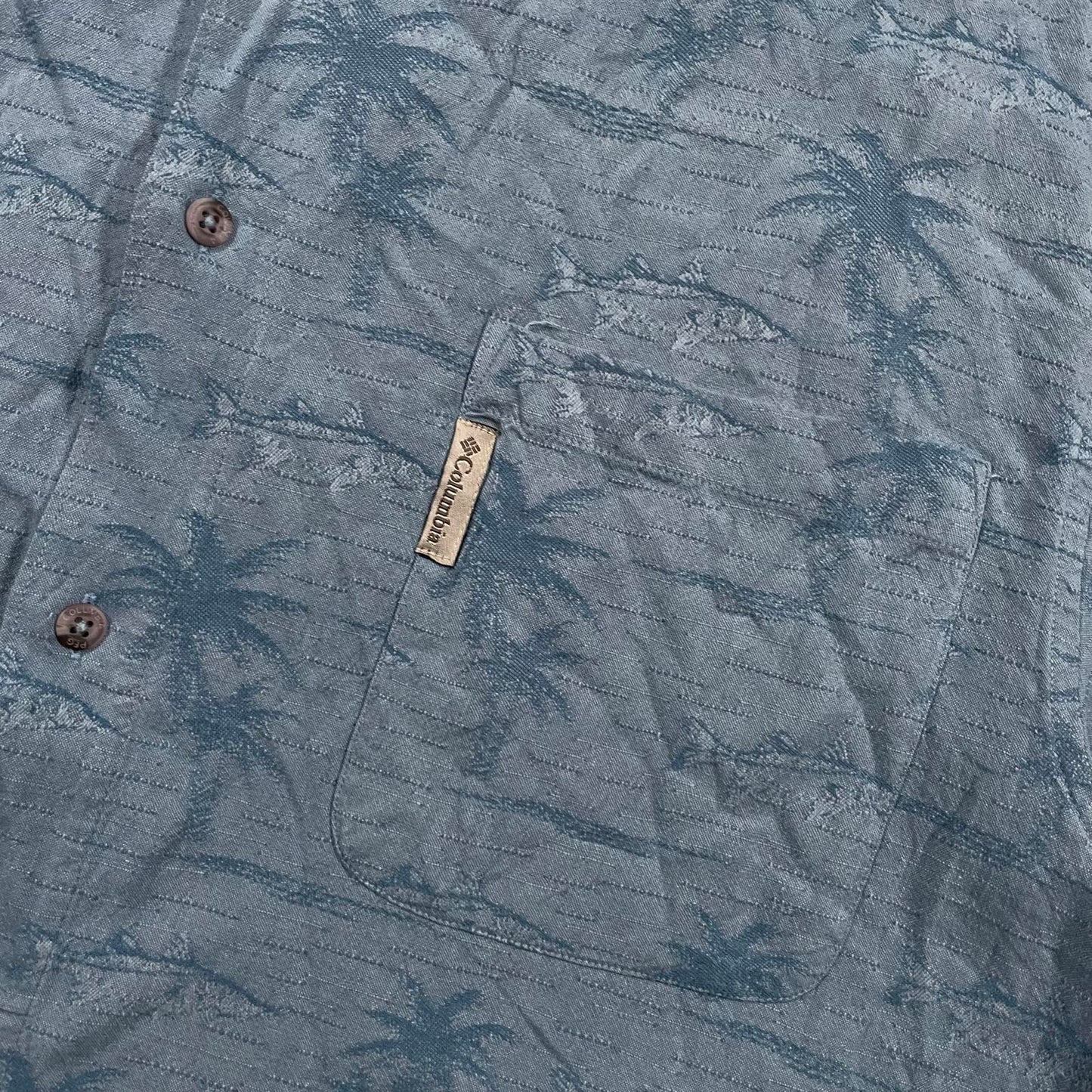 Vintage Columbia Blue Fish and Palm Tree Button Up Shirt