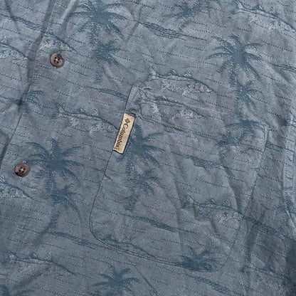 Vintage Columbia Blue Fish and Palm Tree Button Up Shirt