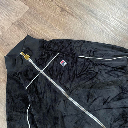 Vintage Fila Y2K Velvet Zip Black Fleece