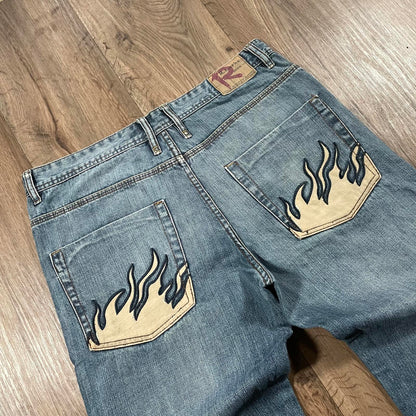 Vintage Embroidered Baggy Jeans Blue