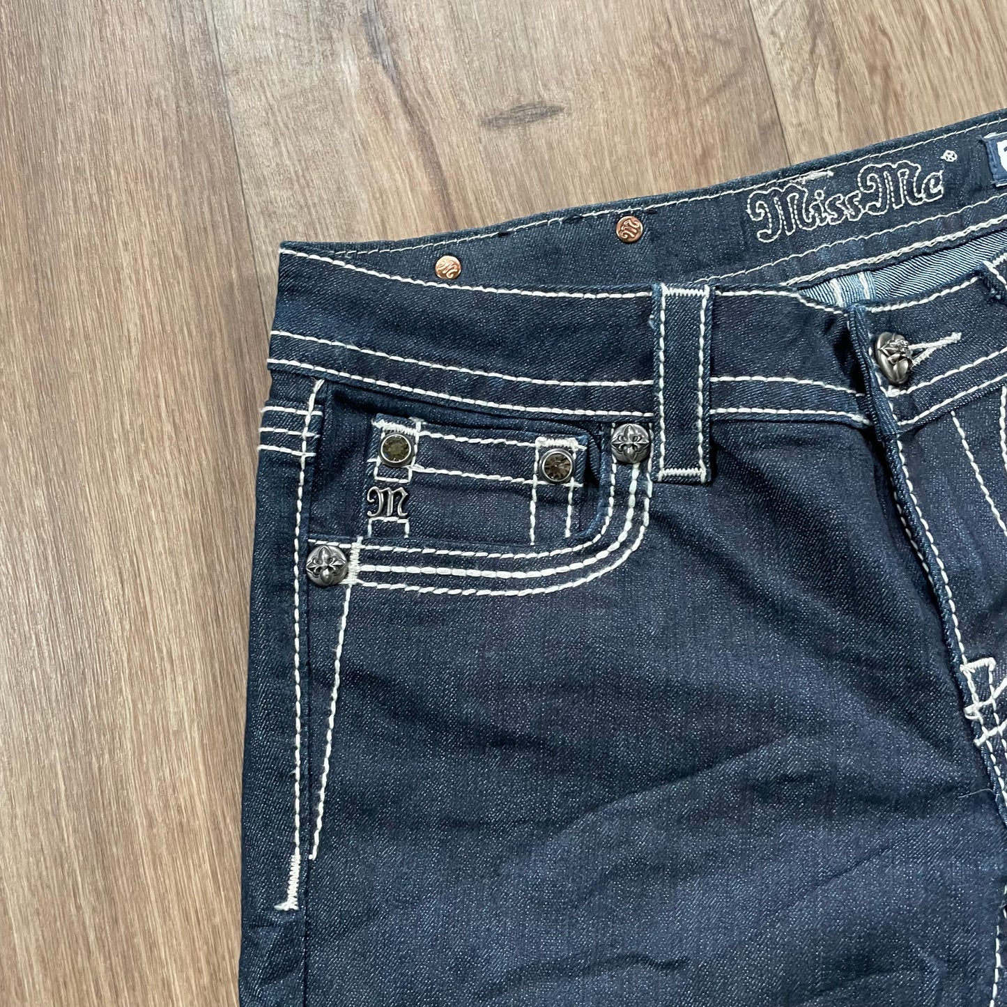 Miss Me Studded Pocket Black Straight Jeans