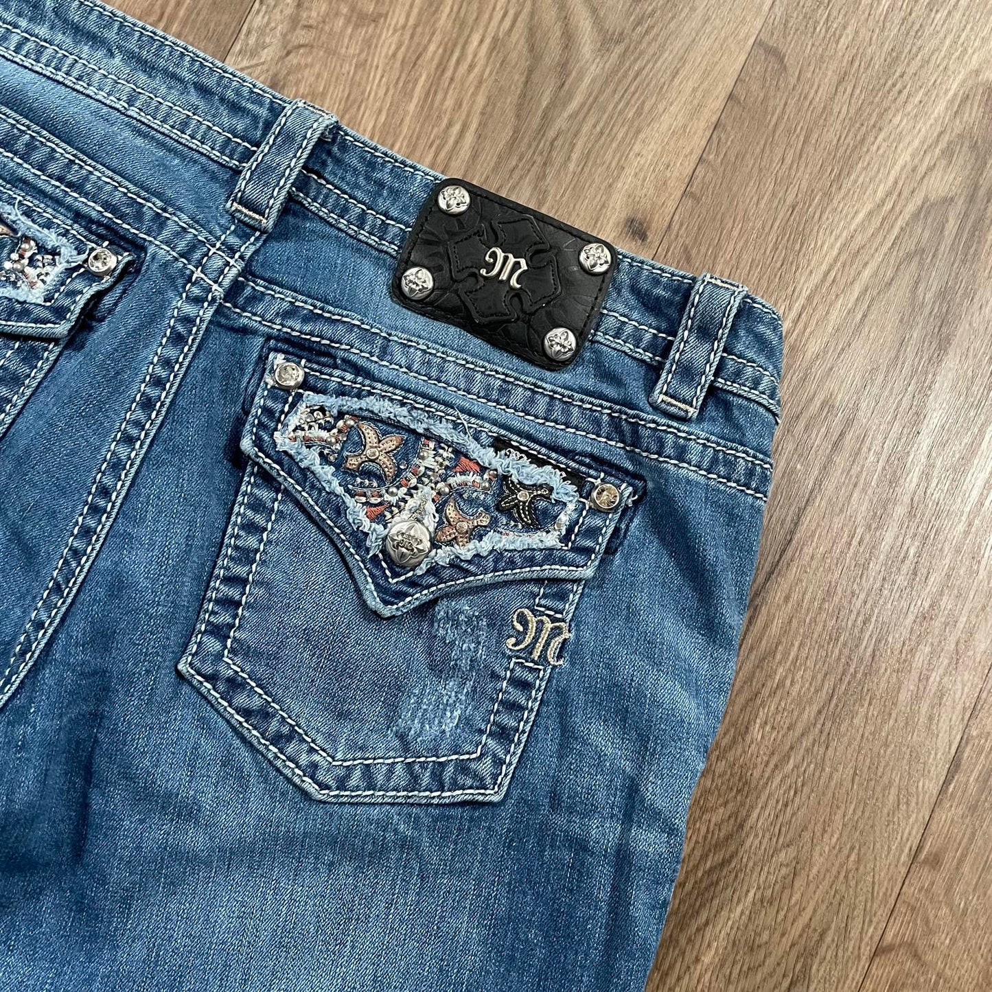 Miss Me Pink Flower Detail Boot Cut Jeans