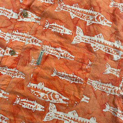 Vintage Columbia Orange Fish Print Button Up Shirt