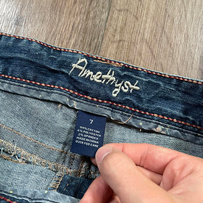 Amethyst Y2K Mini Denim Low Waisted Embroidered Shorts