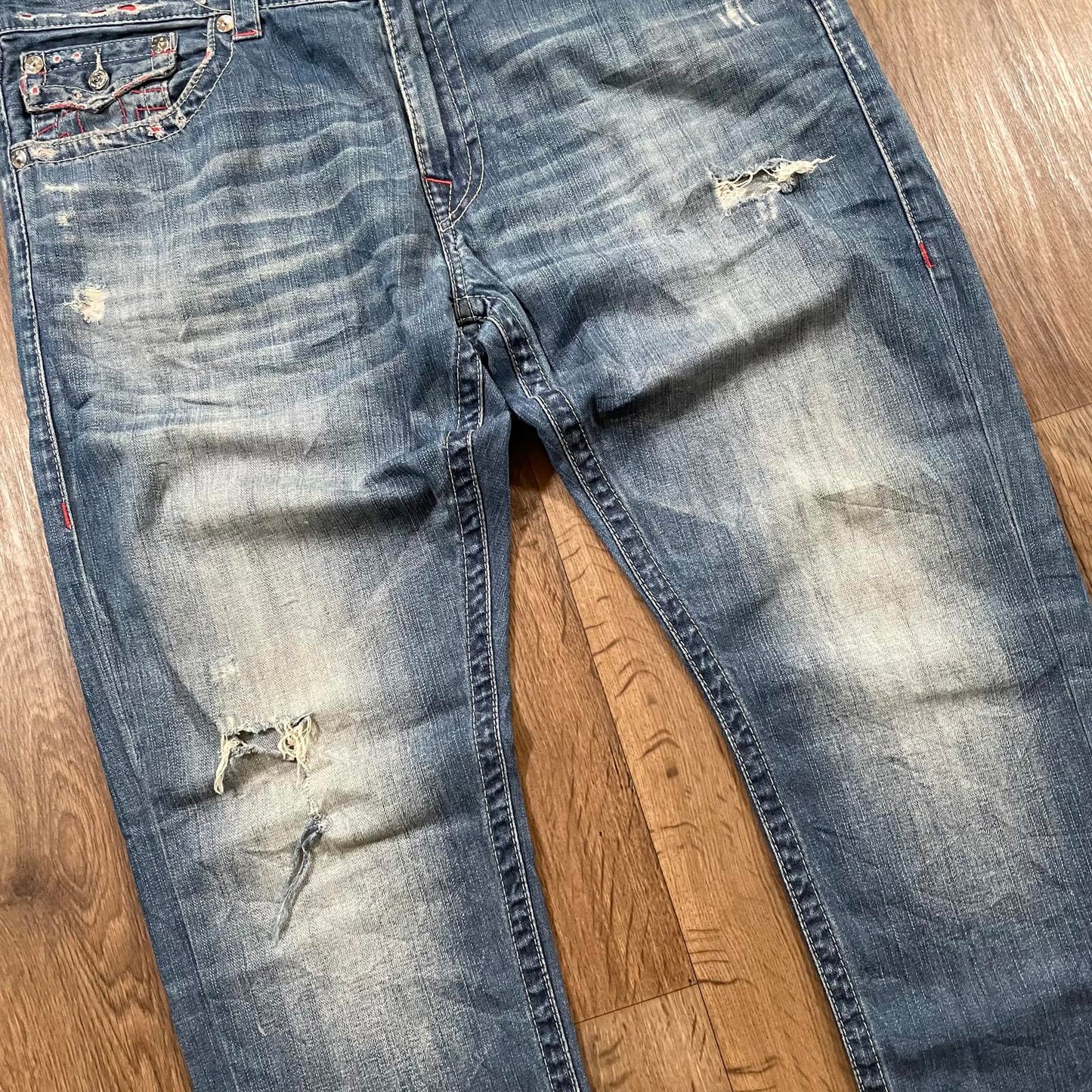 True Religion Blue Jeans Red Embroidered