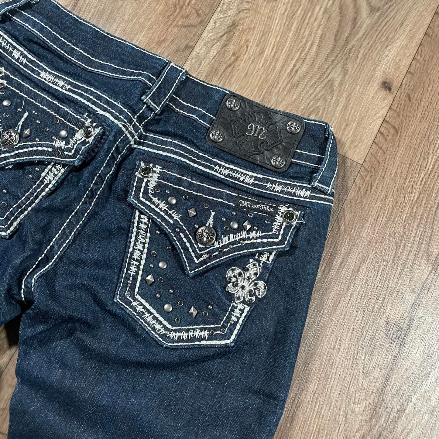 Miss Me Navy Studded Straight Jeans