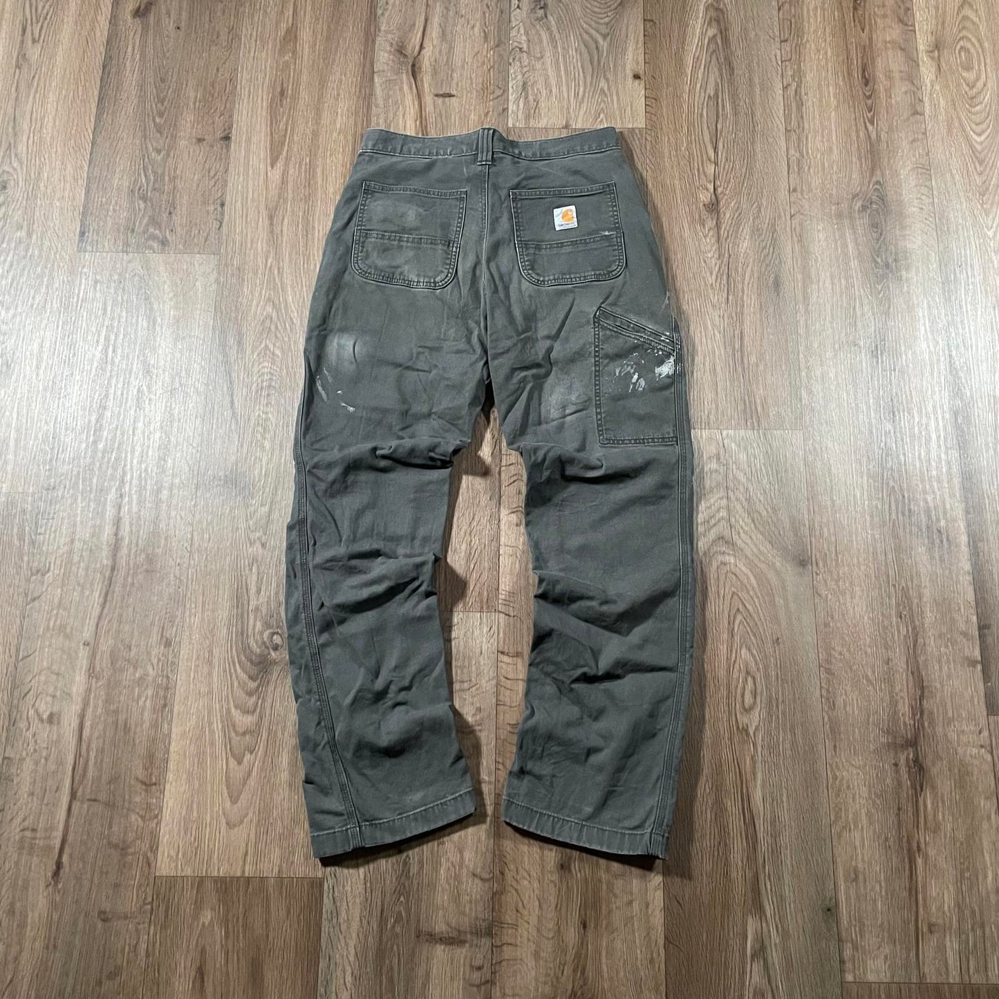 Carhartt Grey-Green Carpenter Trousers with Paint Marks