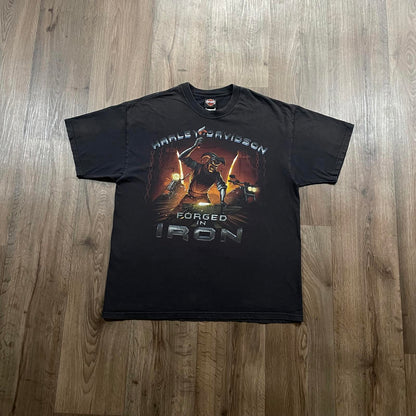 Vintage Harley Davidson 2008 "Forged in Iron" Print T-Shirt Black