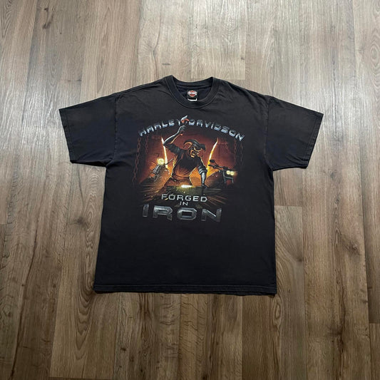 Vintage Harley Davidson 2008 "Forged in Iron" Print T-Shirt Black