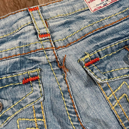 True Religion Blue Straight Leg Jeans Yellow Stitching W29 L30.5