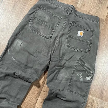 Carhartt Grey-Green Carpenter Trousers with Paint Marks