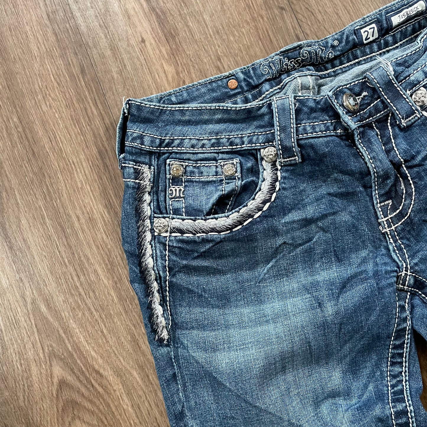 Miss Me Cuffed Skinny Jean Embroidered Pocket