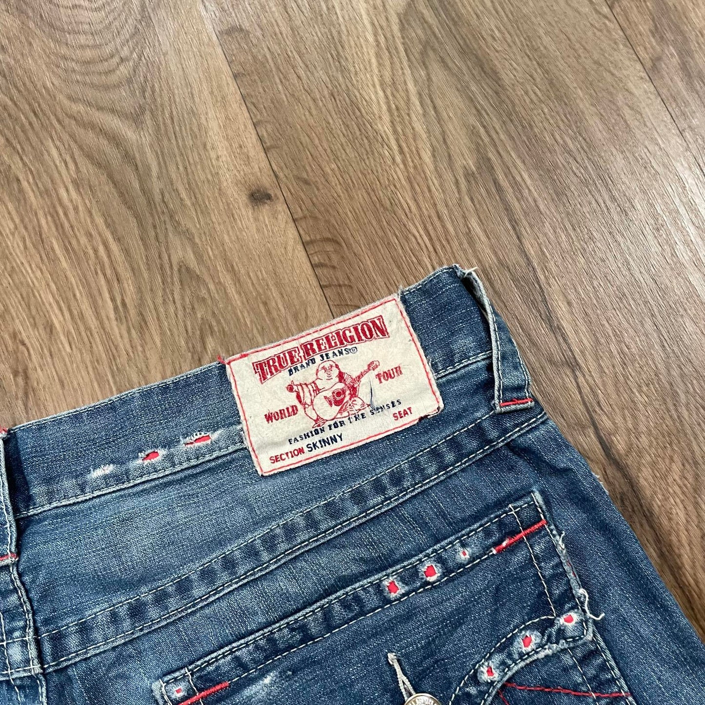 True Religion Blue Jeans Red Embroidered