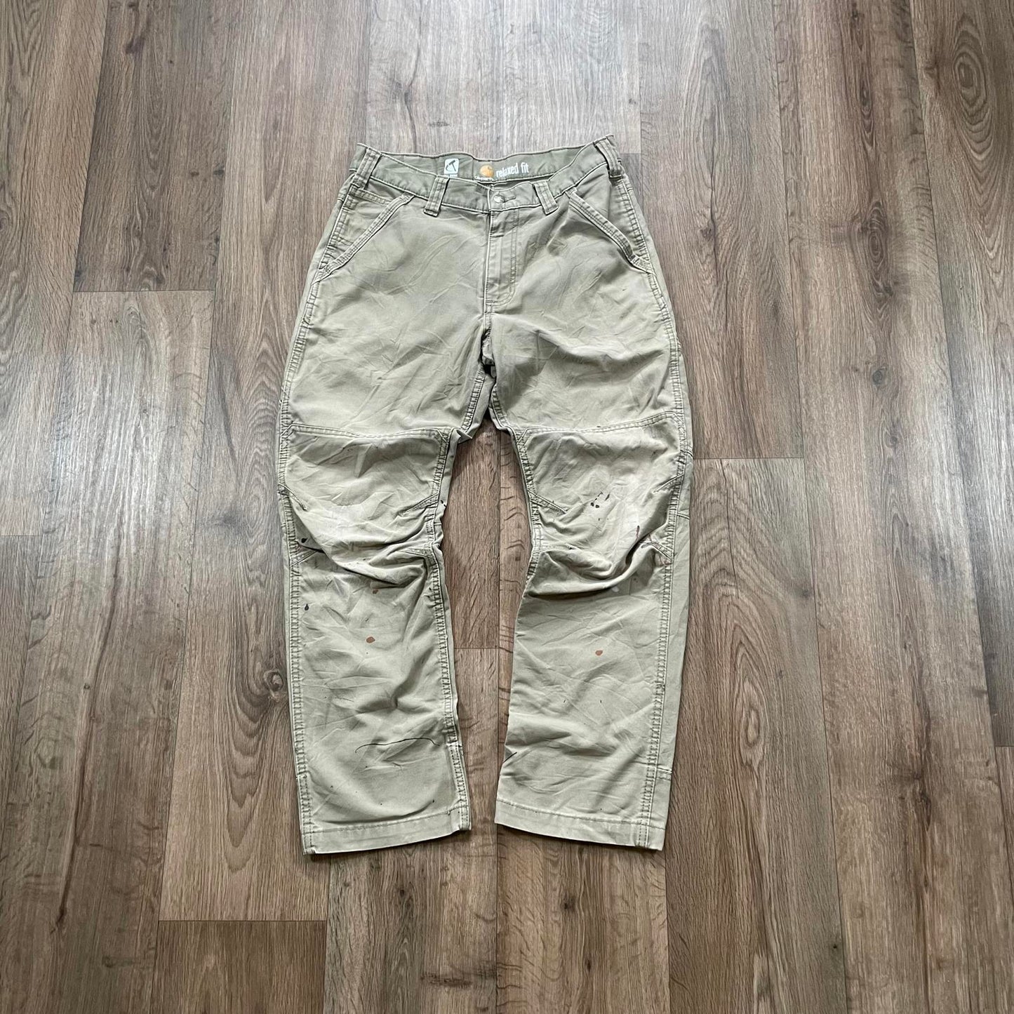 Carhartt Cream Carpenter Trousers Paint Detail