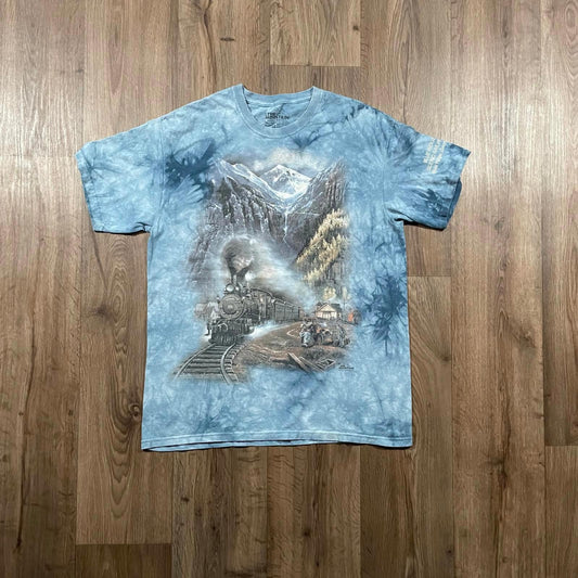 The Mountain Train Tie Dye Blue Graphic Tee