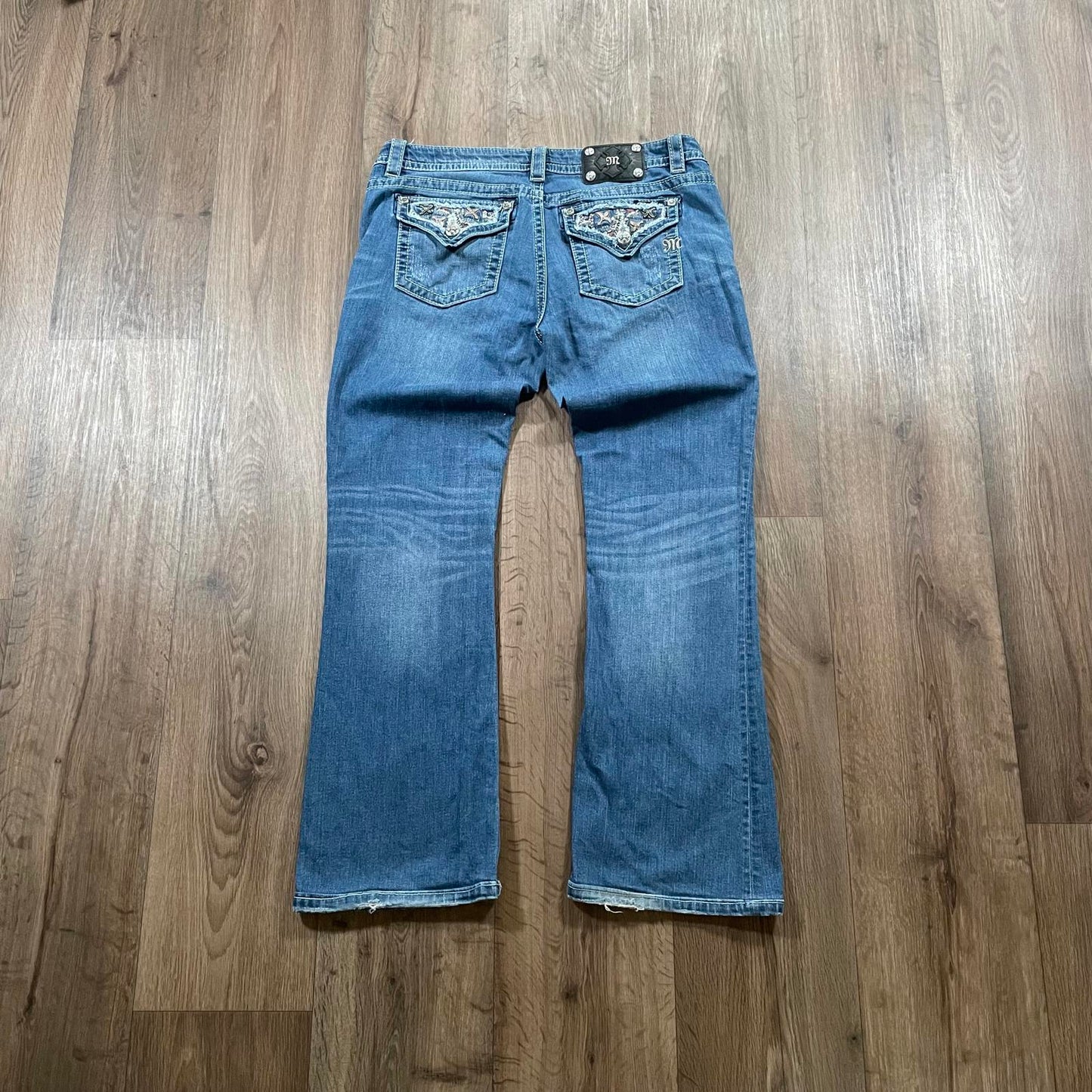 Miss Me Pink Flower Detail Boot Cut Jeans
