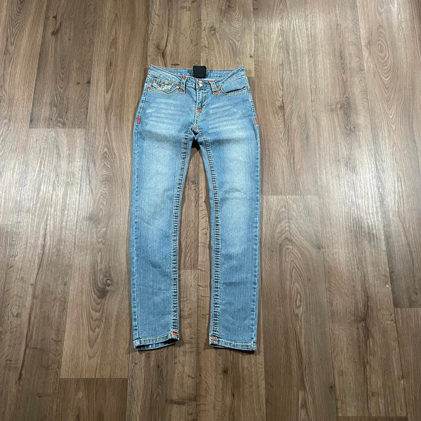 True Religion Blue Straight Leg Jeans Yellow Stitching W29 L30.5