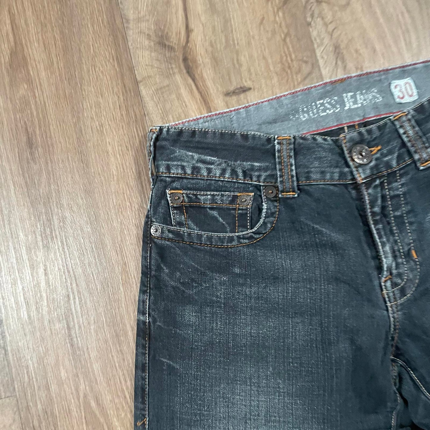 Guess Embroidered Dark Boot Cut Jeans W32 L34
