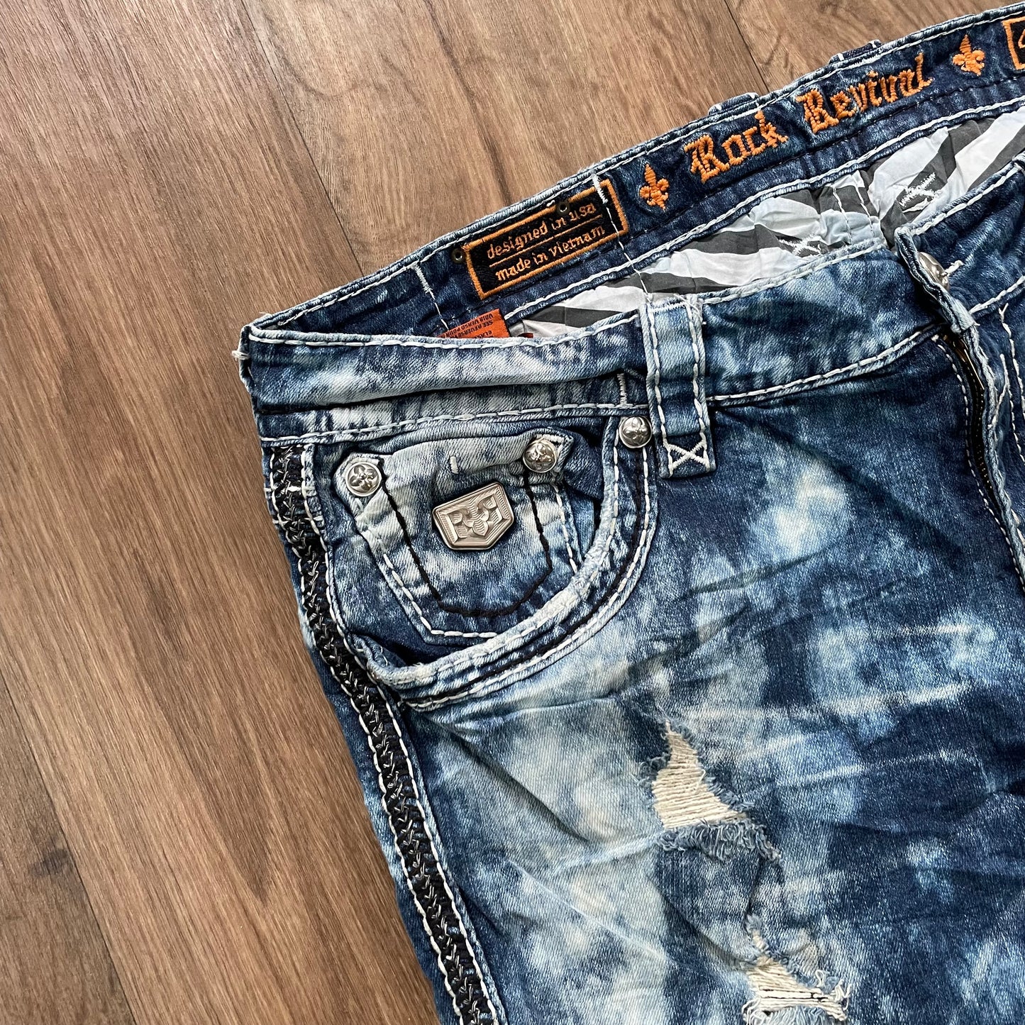 Rock Revival Acid Wash Biker Jeans