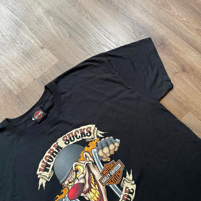 Vintage 2012 Harley Davidson "Work Sucks" Clown Print T-Shirt Black