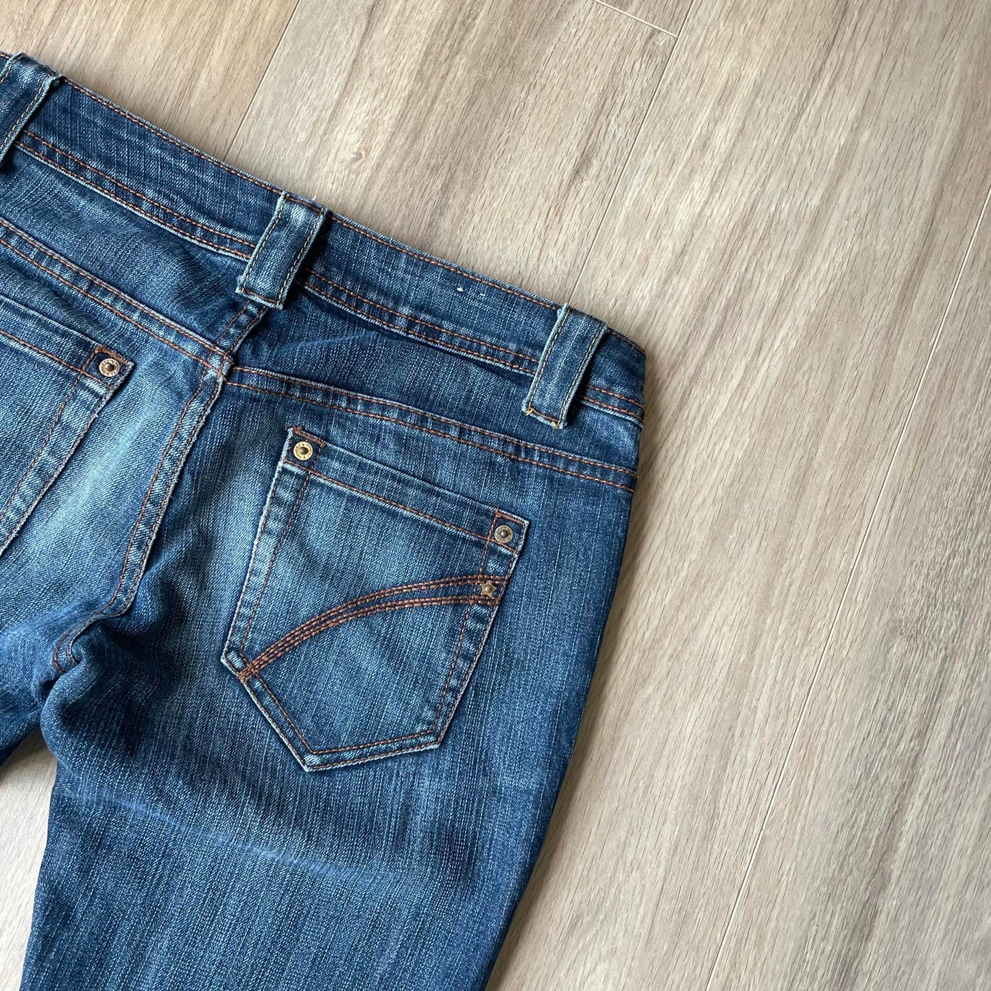 Fishbone Embroidered Y2K Style Boot Cut Jeans W30 L33