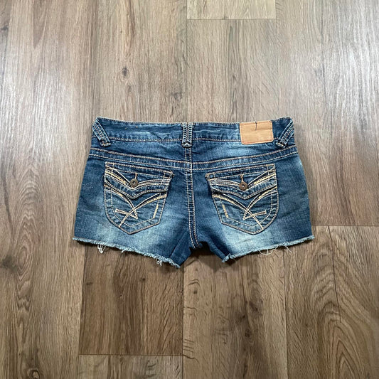 Amethyst Y2K Mini Denim Low Waisted Embroidered Shorts
