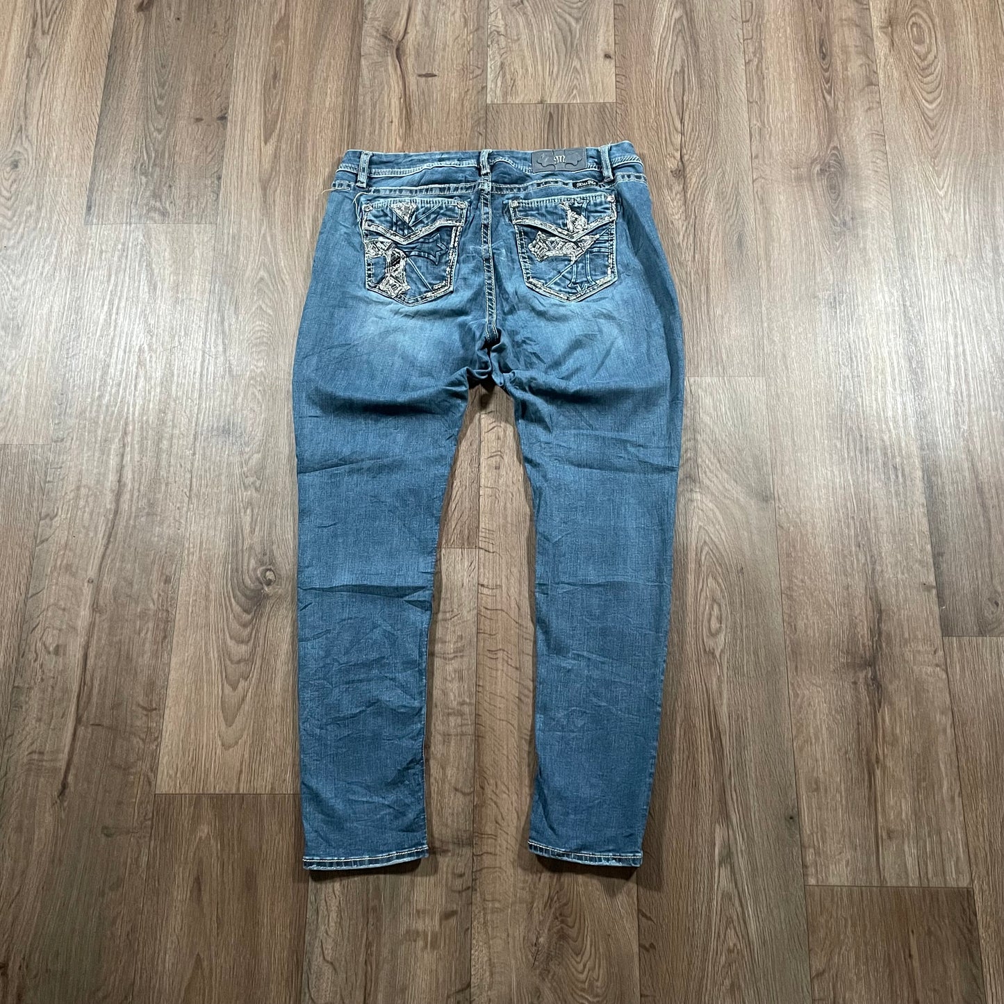 Miss Me Half Cross Detail Mid Skinny Jeans