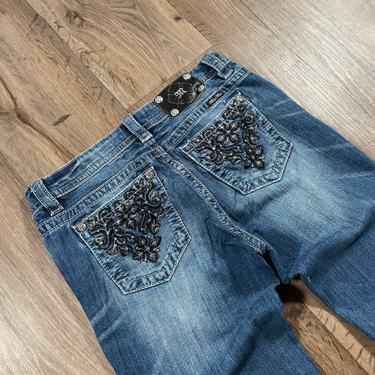 Miss Me Mid Rise Skinny Jeans Embelished Flower Detail