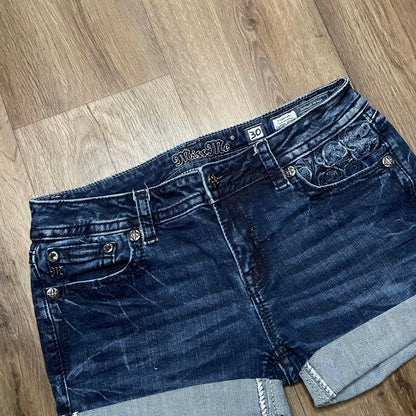 Miss Me Blue Embroidered Mini Shorts
