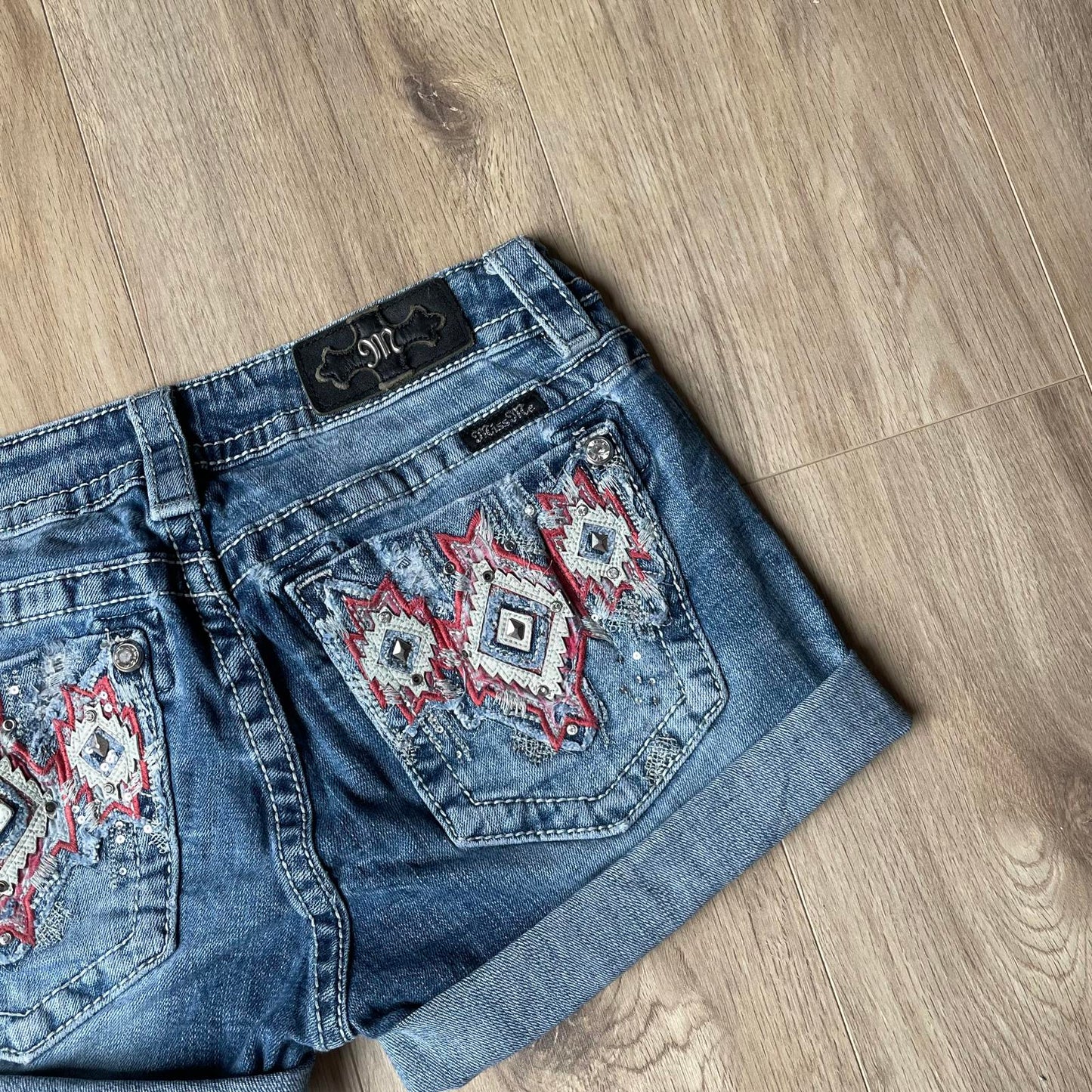 Miss Me Pink Embroidery Y2K Mini Shorts