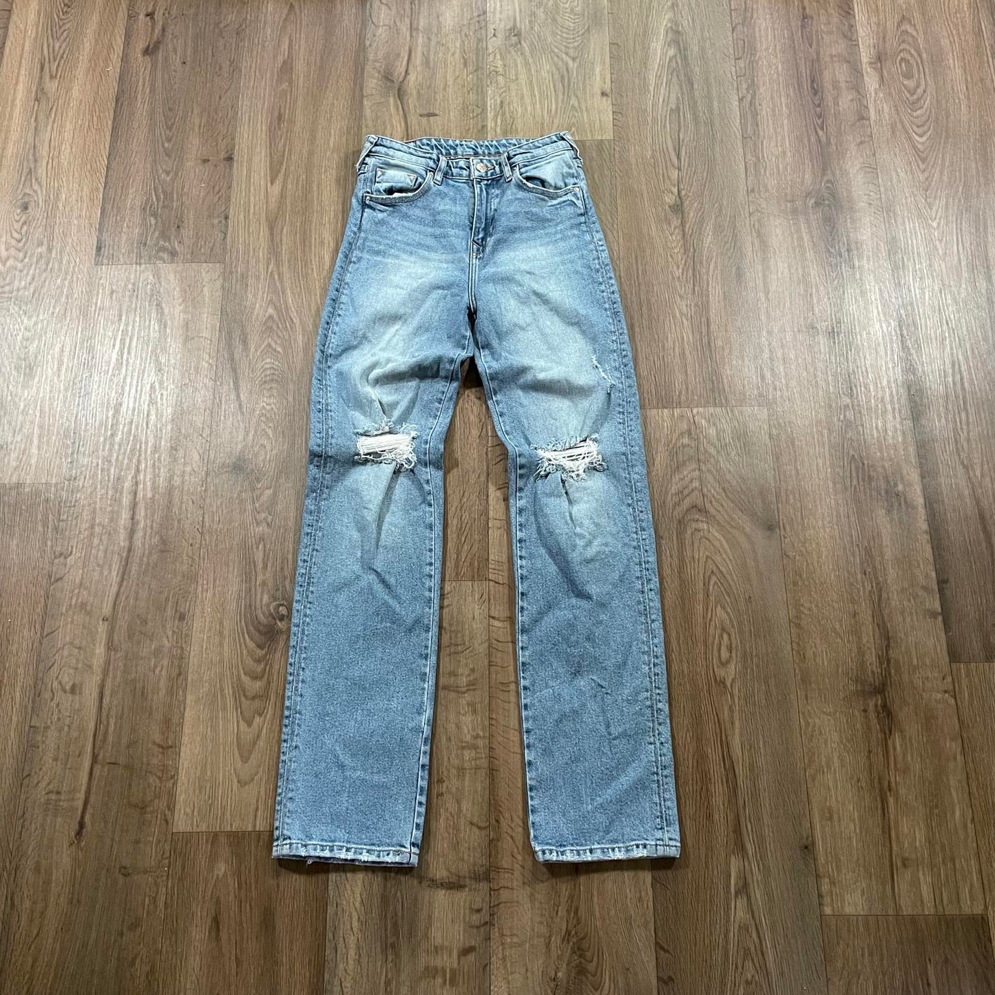 True Religion Straight Leg Ripped Knee Jeans