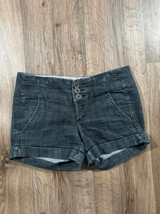 High Waisted 3-Button Black Mini Shorts W28
