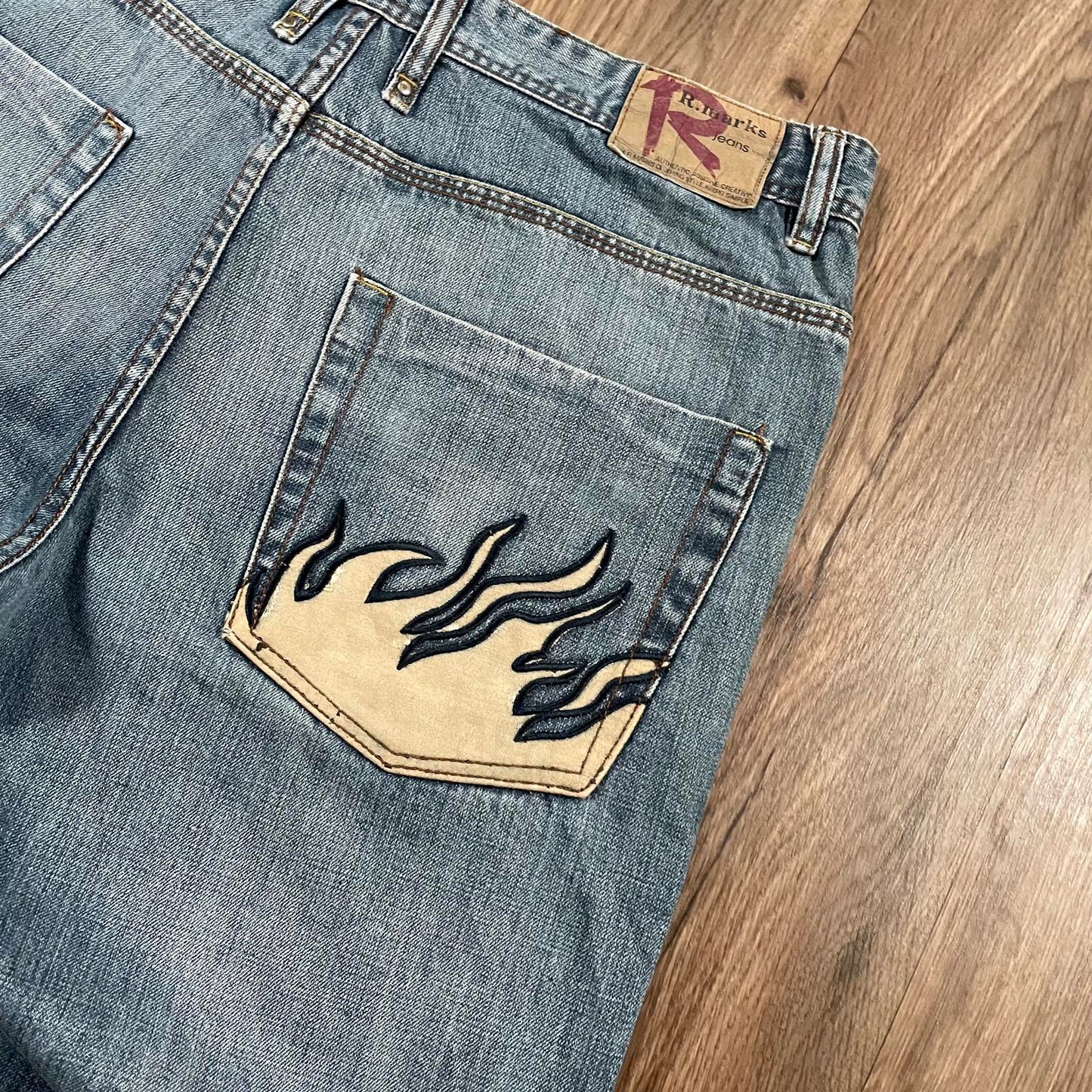 Vintage Embroidered Baggy Jeans Blue