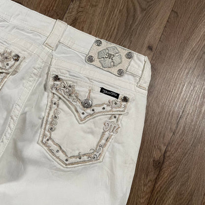 Miss Me White Boot Cut Embroidered Jeans