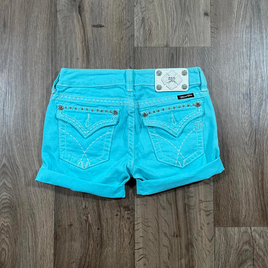 Miss Me Turquoise Embroidered Mini Shorts