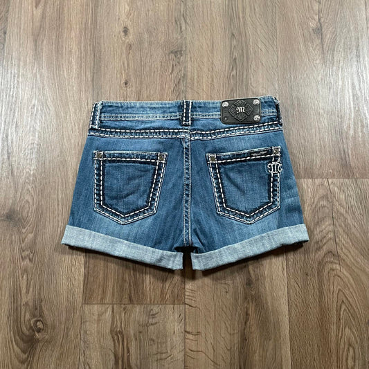 Miss Me Y2K Low Waisted Embellished Denim Shorts