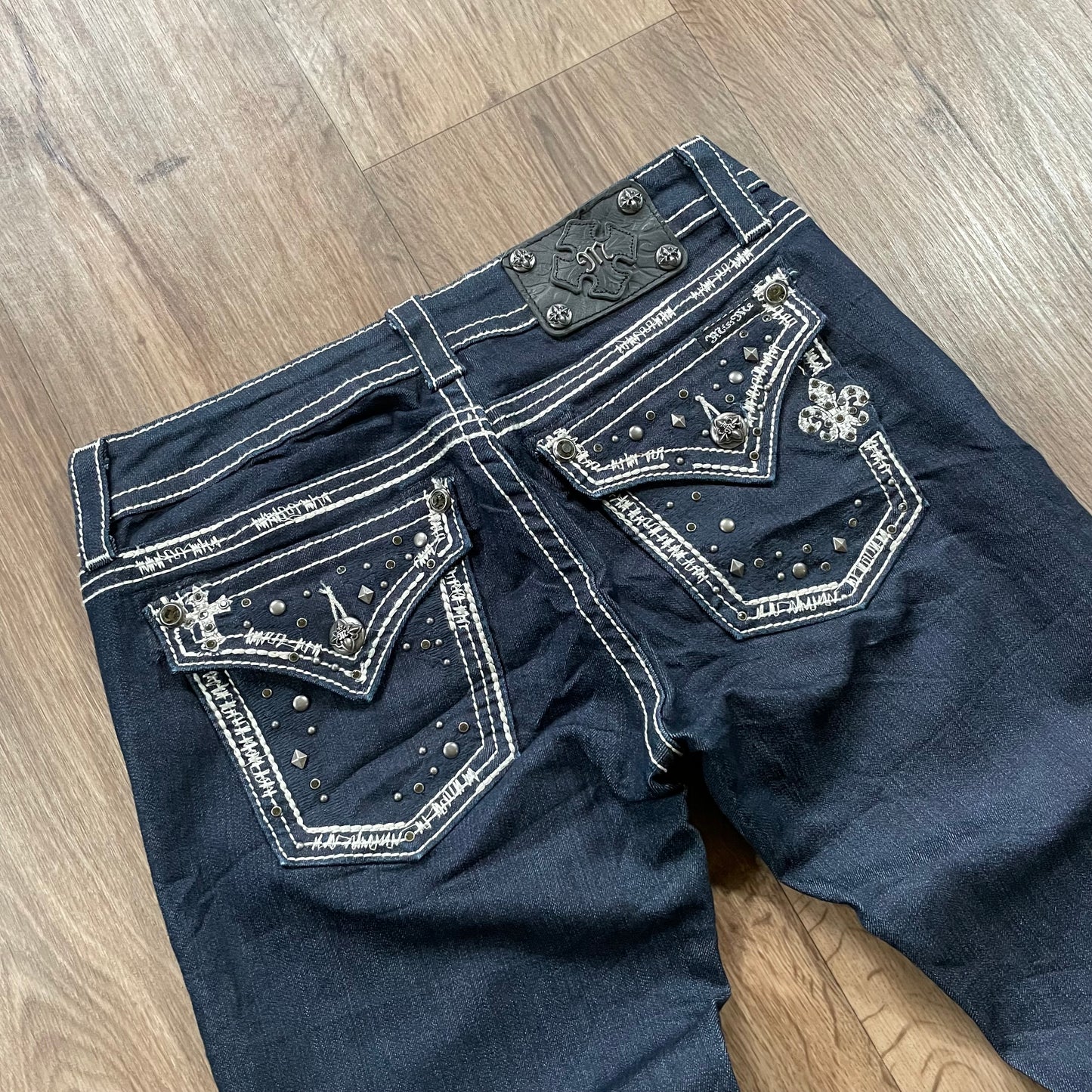 Miss Me Studded Pocket Black Straight Jeans