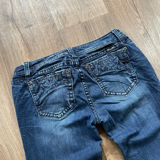 Miss Me Embroidered Detail Dark Cuffed Skinny Jeans
