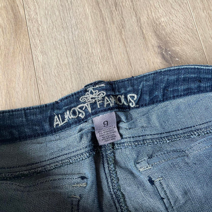 Almost Famous Dark Embroidered Ripped Jeans Y2K Style Low Wasited W30 L33