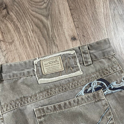 Dinano Brown Embroidered Baggy Jeans