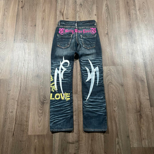 Betty Blue Love Embroidered Straight Jeans Graphic Print