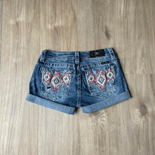 Miss Me Pink Embroidery Y2K Mini Shorts