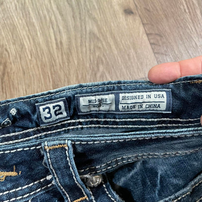 Miss Me Embroidered Boot Cut Mid Rise Jeans