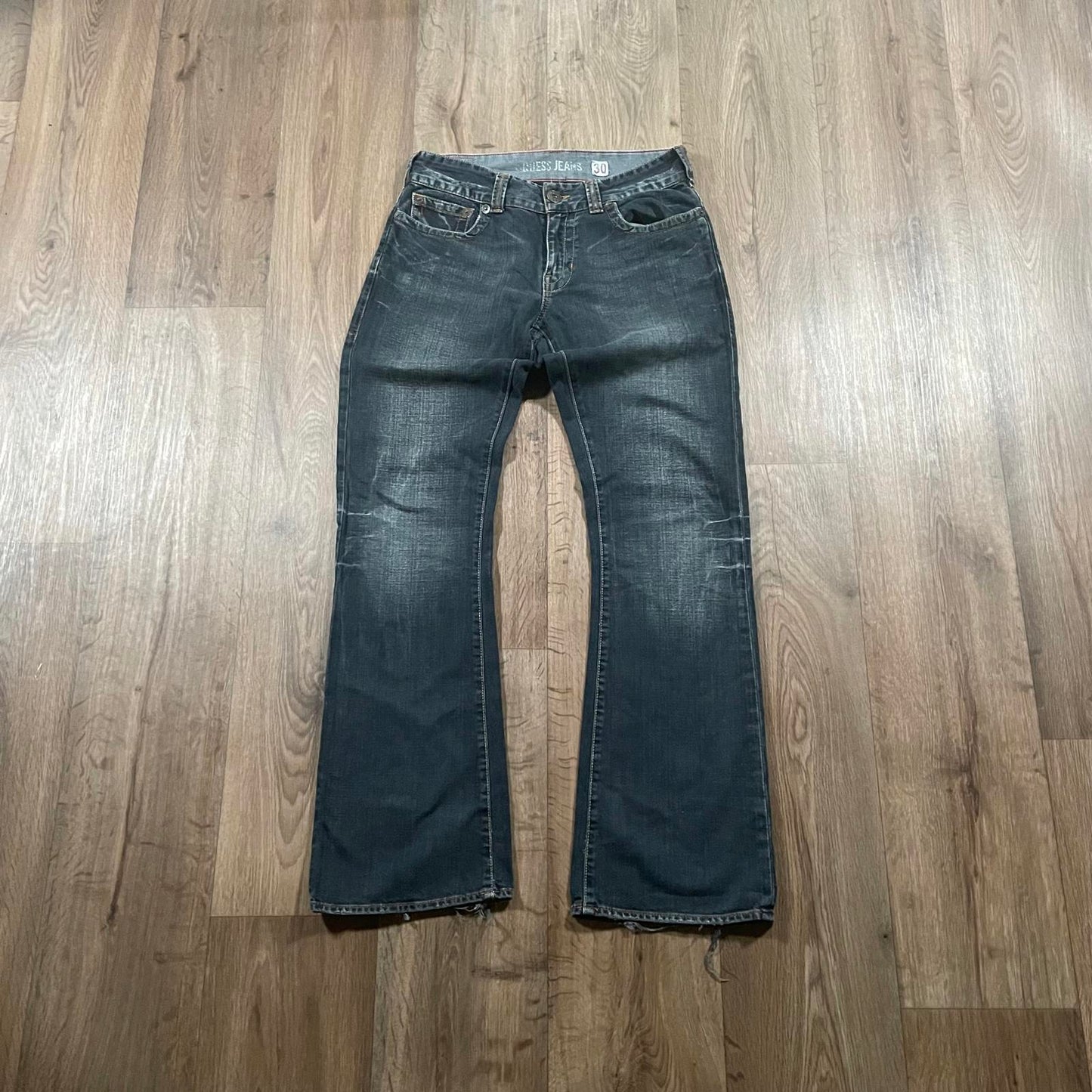 Guess Embroidered Dark Boot Cut Jeans W32 L34