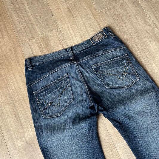 Y2K Style Studded Dark Wash Jeans W32 L31
